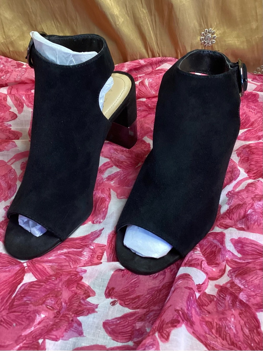 Alfani Step N’ Flex Lanie Black Open-Toe Block Shiny Heel Mules 8M